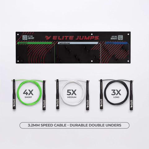 Gym Pack - Jump Rope Set & Wall Rack Accessory Elite Jumps 3 Sizes (S/M/L) 3.2mm Outdoor Cable