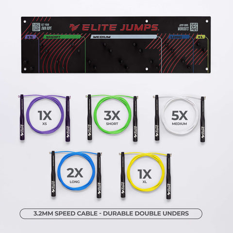 Gym Pack - Jump Rope Set & Wall Rack Accessory Elite Jumps 5 Sizes (XS/S/M/L/XL) 3.2mm Outdoor Cable